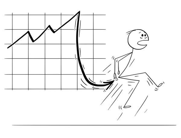 Cartone animato di uomo d'affari pugnalato in fondo cadendo Freccia Grafico finanziario — Vettoriale Stock