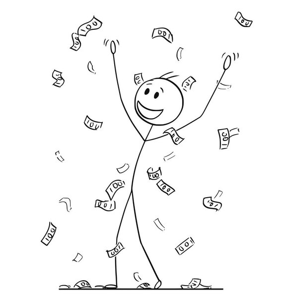 Мультфильм "Человек или бизнесмен, собирающий деньги, падающие с неба"
