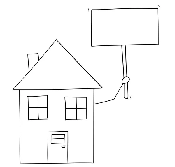 Gambar Kartun Keluarga Rumah Memegang Isyarat Kosong - Stok Vektor