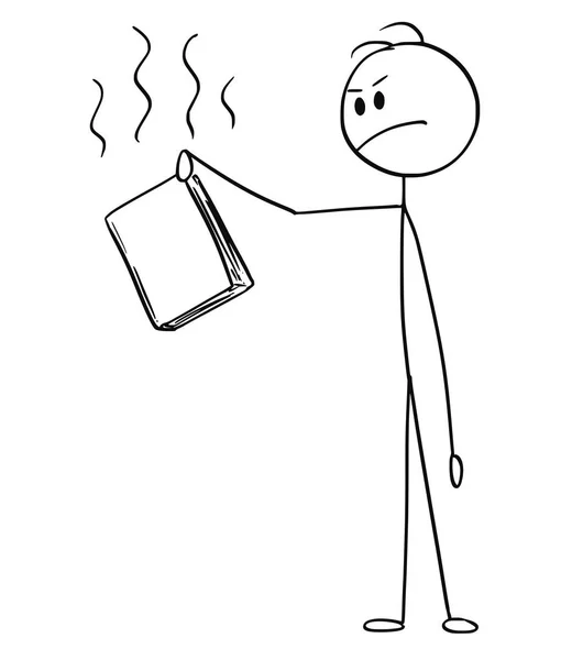 Caricature de l'homme tenant le livre avec rébellion ou dégoût — Image vectorielle