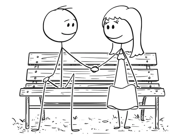 Cartoon of Loving Couple Sitting on Park Bench or Seat — Stock Vector