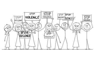 Karikatür çizim grup ile şiddet belirtileri durdurmak gösteren insan