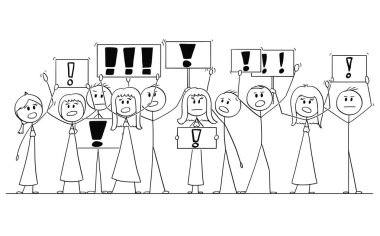 Karikatür çizim grup insan ünlem işareti işaretler ile protesto
