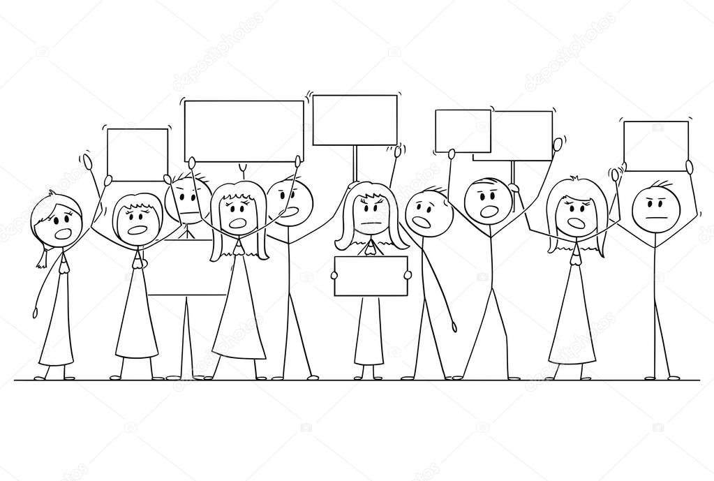 Cartoon Drawing of Group of People Protesting With Empty Signs