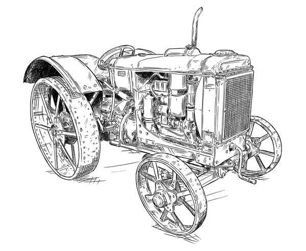 Dibujo de dibujos animados o estilo cómico de tractor antiguo o vintage — Vector de stock