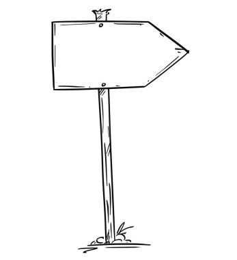 Küçük boş eski ahşap yol ok işareti çizimi