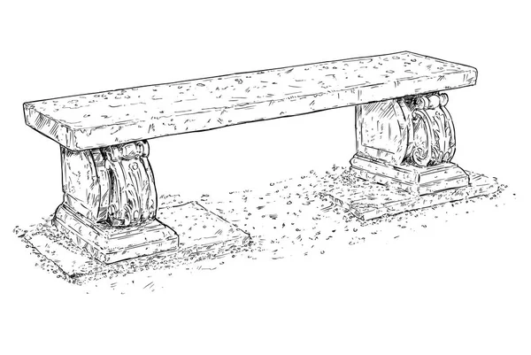 Ritning av gamla antika utomhus Park eller trädgård sten bänk eller stol — Stock vektor