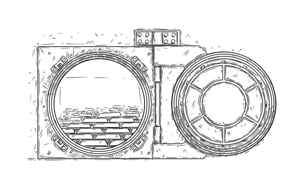 Dessin de bande dessinée de la porte ouverte de coffre-fort avec des barres d'or — Photo