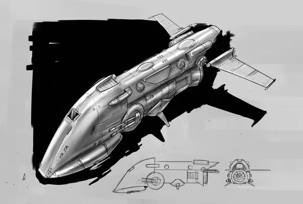 Цифровая концепция рисования космического корабля или космического корабля — стоковое фото