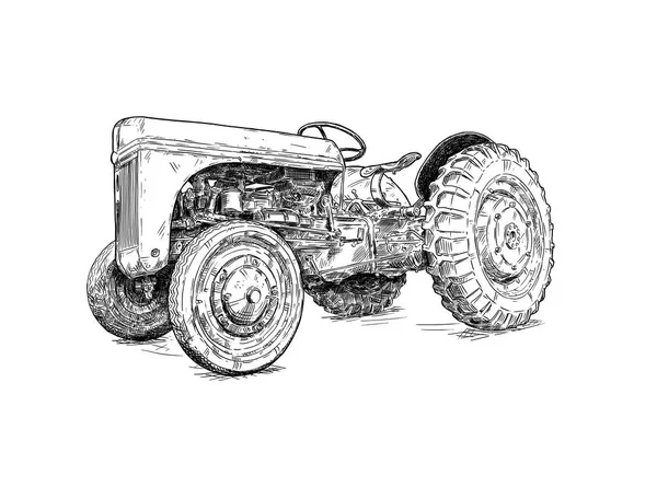 Dibujo de dibujos animados o estilo cómico del tractor rojo antiguo o vintage —  Fotos de Stock