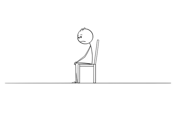 Disegno del fumetto dell'uomo depresso solitario seduto da solo sulla sedia nello spazio vuoto o nella stanza — Vettoriale Stock