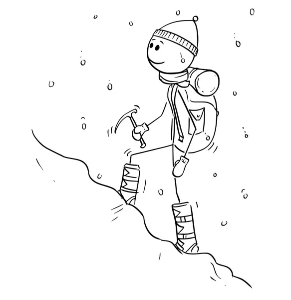 Dessin animé d'un alpiniste ou d'un alpiniste marchant dans la neige — Image vectorielle