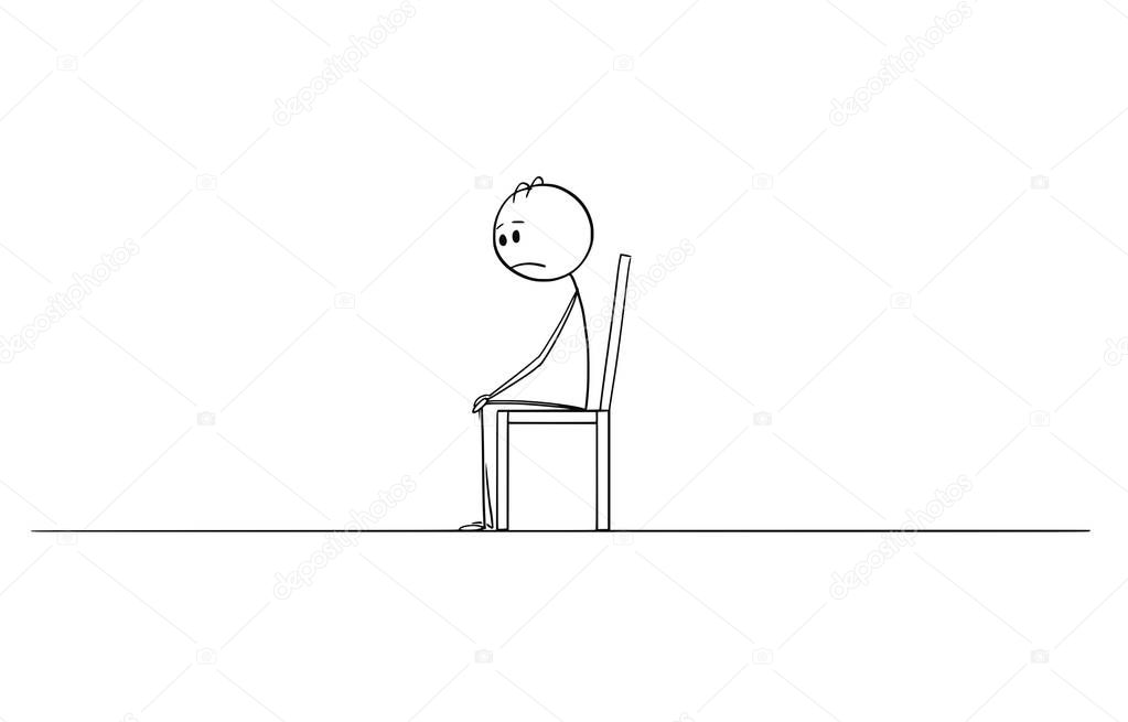 Cartoon Stick Figure Drawing Of Lonely Man Sitting In Depression Alone In Empty Room Or Space On Chair Premium Vector In Adobe Illustrator Ai Ai Format Encapsulated Postscript Eps Eps Format