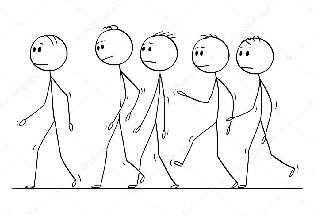 Cartoon of Group or Team of Men or Businessmen Walking