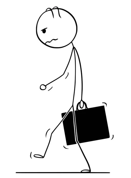 Мультфильм Грустный или депрессивный человек или бизнесмен с портфелем ходьба — стоковый вектор