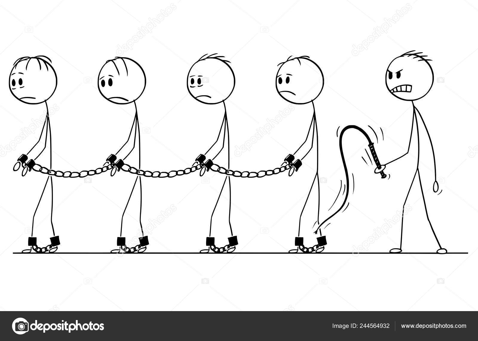 Cartoon of Line of Slaves Walking in Chains and Slave Master With Whip  Stock Vector Image by ©ursus@ #244564932