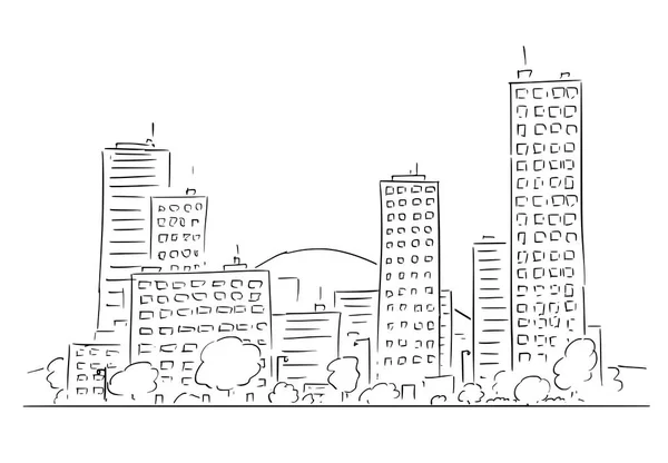 Dibujo de dibujos animados del paisaje urbano de edificios modernos de la ciudad — Archivo Imágenes Vectoriales