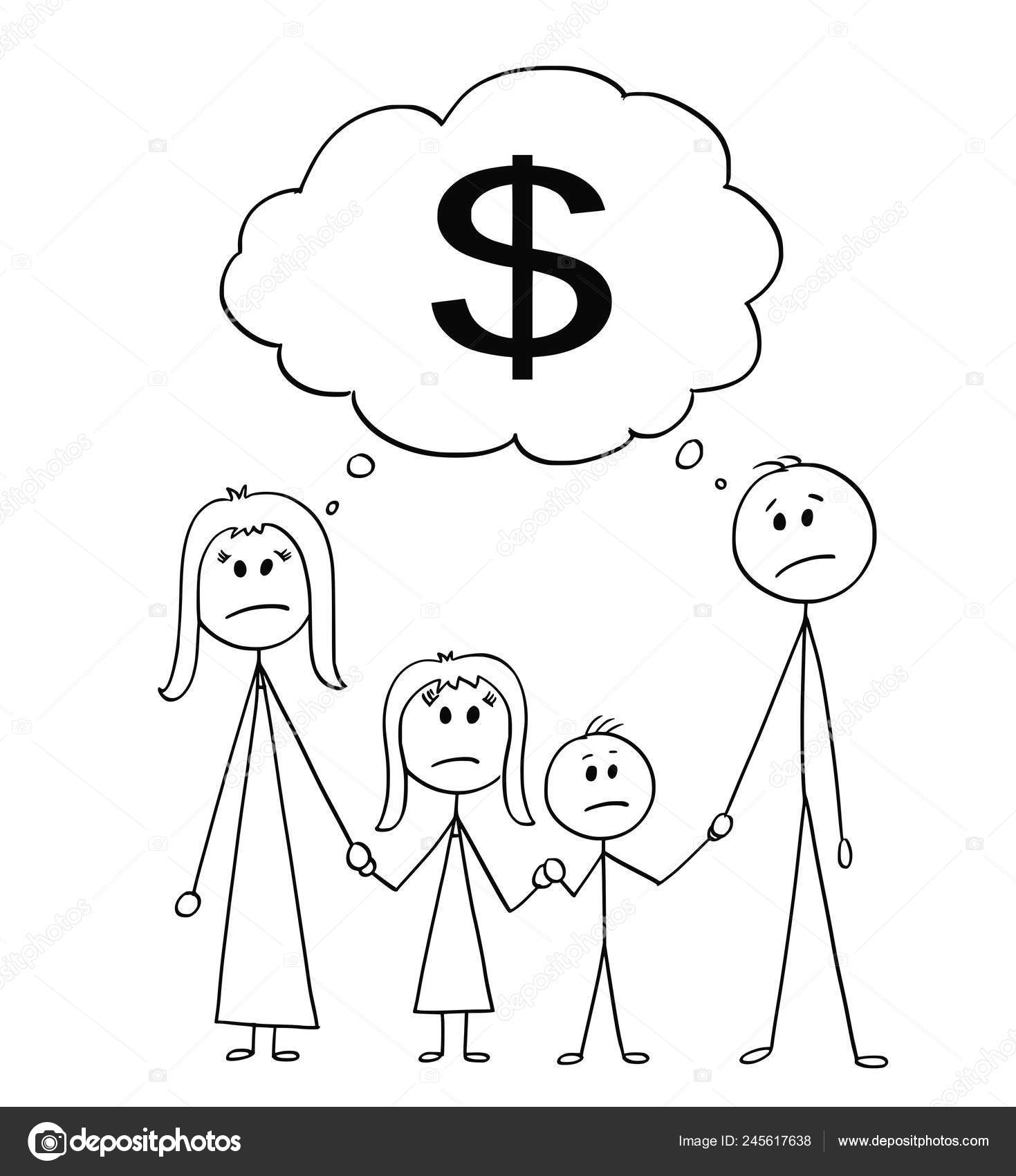 Cartoon of Unhappy Family, Couple of Man and Woman and Two Children With  Dollar as Money Symbol Stock Vector Image by ©ursus@  #245617638