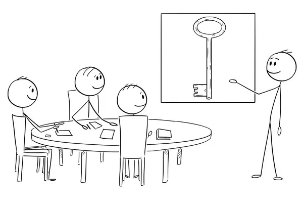 브레인 스토밍, 핵심 이미지에서 가리키는 사업에 사업 팀의 만화 — 스톡 벡터