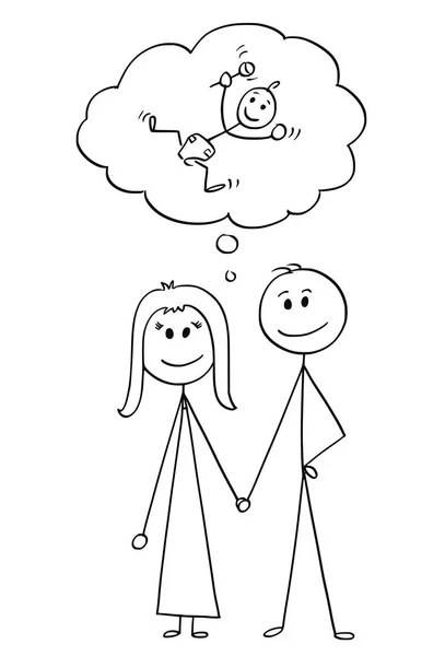 男と女の赤ちゃんを持っていると考えての異性愛者のカップルの漫画 — ストックベクタ