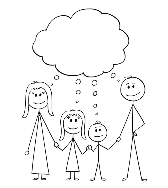 Cartoon of Family, Couple of Man and Woman and Two Children With Empty Speech Balloon — Stock Vector