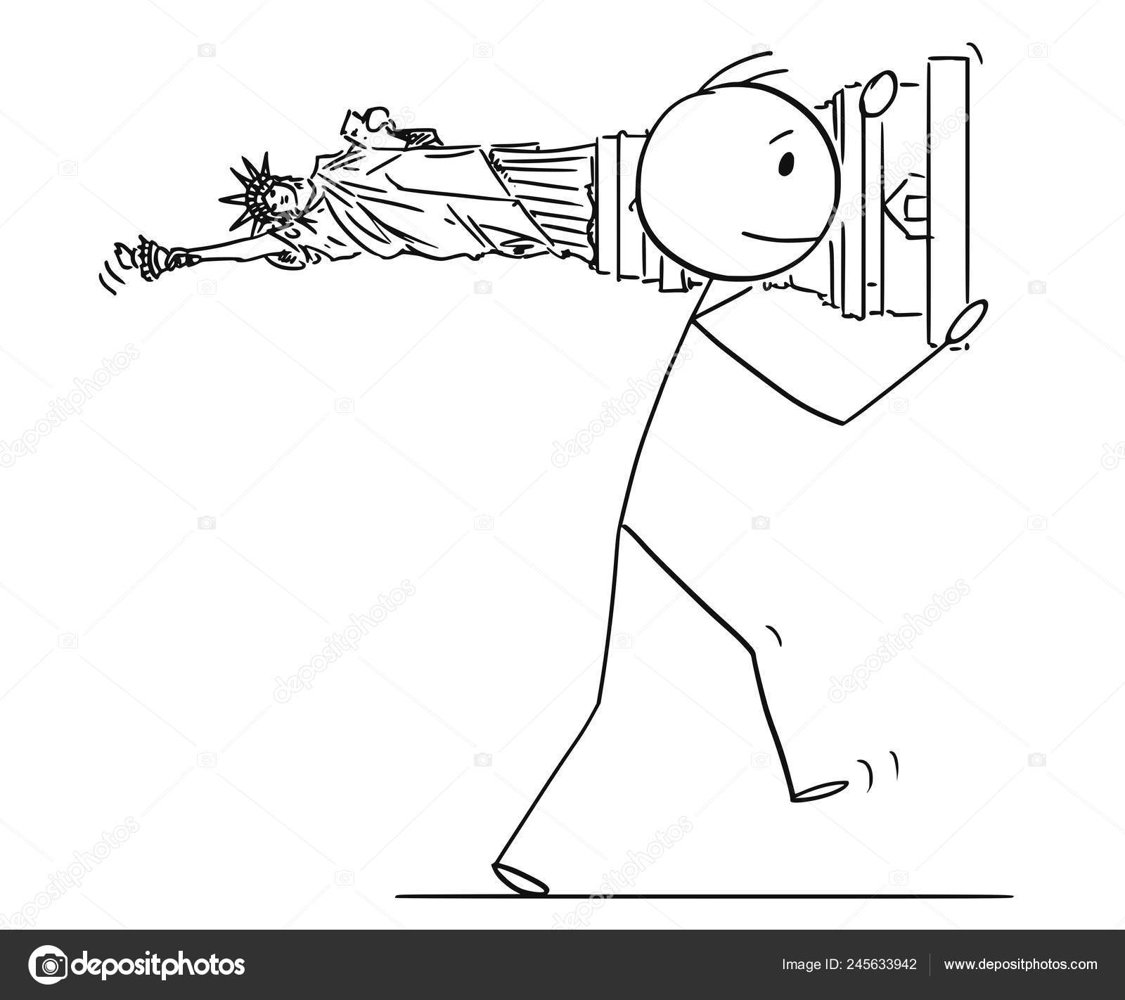 Cartoon of Man or Politician Carrying Liberty Statue as Freedom and