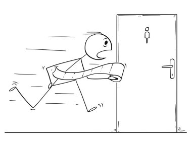 Karikatür bir adam ile tuvalet kağıdı rulo tuvalet veya banyo için çalışan
