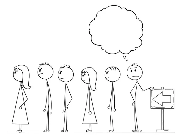 Cartoon of Man Waiting in Line or Queue with Empty Speech Bubble Above — стоковый вектор