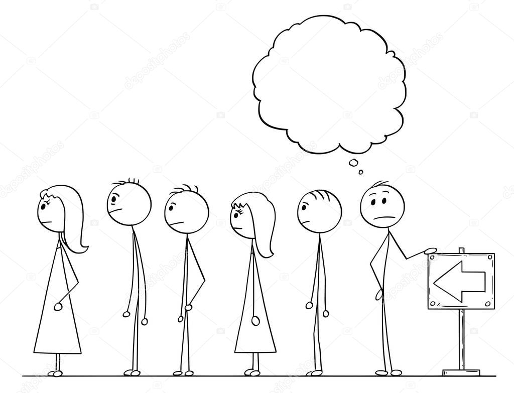 Cartoon of Man Waiting in Line or Queue With Empty Speech Bubble Above