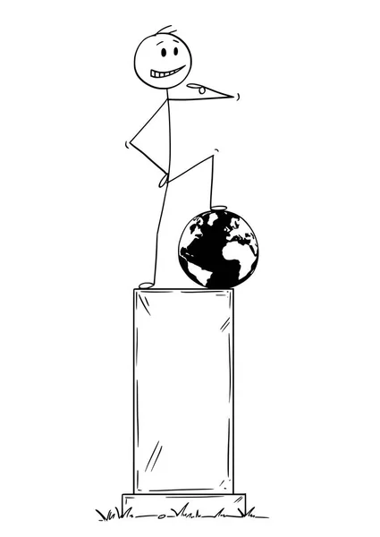 Cartoon of Statue of Egoist Selfish Man Standing on Pedestal — Stock Vector