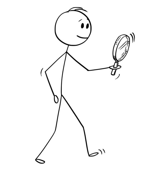 Cartoon of Man Searching With Magnifying Glass or Magnifier