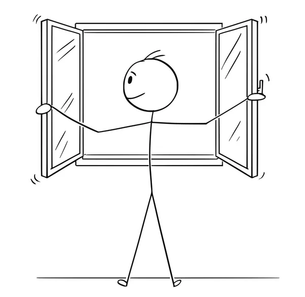 Tecknad av mannen öppningsbart fönster — Stock vektor