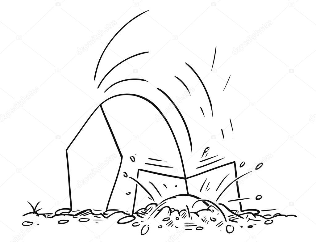 Cartoon of Man or Businessman Hiding Head in Sand or Under Ground