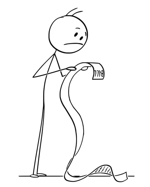 Karikatur eines frustrierten Mannes beim Lesen einer sehr langen Rechnung — Stockvektor