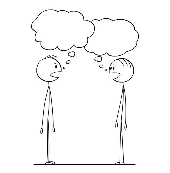 Cartoon of Two Men Conversation with Empty Speech Bubbles
