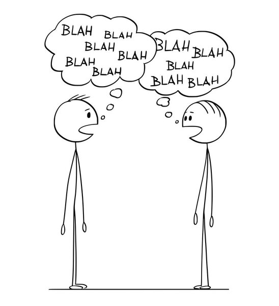 Cartoon of Two Men Conversation with Blah-Blah Speech Bubbles
