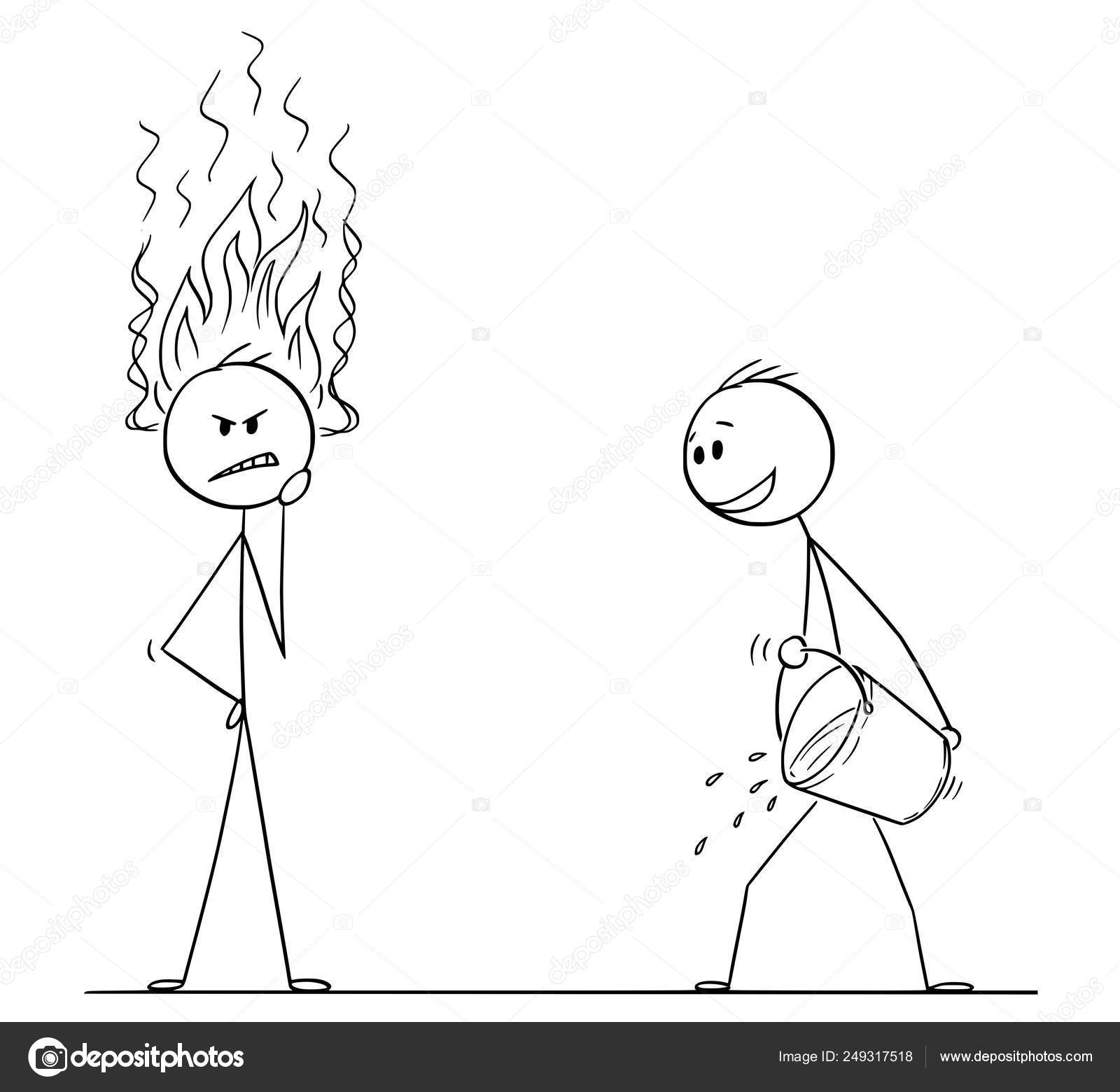 Cartoon of Man or Businessman Thinking Hard With Flames Coming From Head, Another Man With Bucket of Water is Ready to Cool Him Down. Stock Vector Image by ©ursus@ #249317518 Cartoon of Man or Businessman Thinking Hard With Flames Coming From Head, Another Man With Bucket of Water is Ready to Cool Him Down. Stock Vector Image by ©ursus@ #249317518