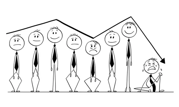 Karikatur einer Gruppe von Geschäftsleuten, die mit Pfeil und Bogen auf- und absteigen — Stockvektor
