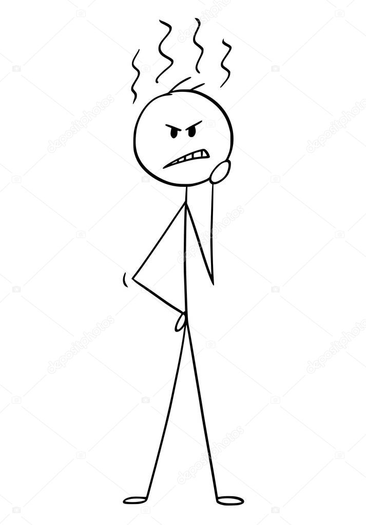 Cartoon of Angry Man or Businessman Thinking