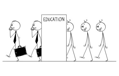 Karikatür çizgisinin sıkıcı erkekler, iş adamları için dönüşüm eğitim kavramı