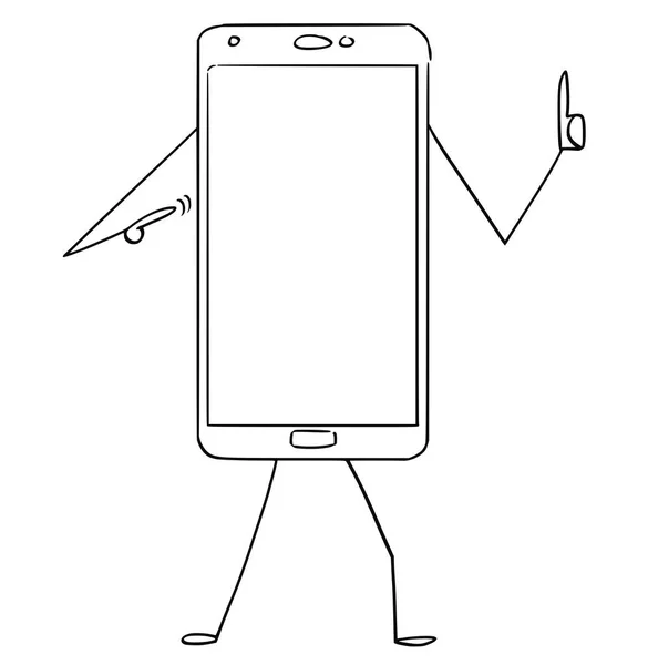 Cartoon of Mobile Phone Character Pointing at Yourself and Showing Thumb Up - Stok Vektor