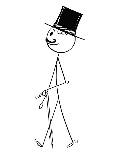 Séta a Top Hat és a bot vagy a cukornád úriember rajzfilm — Stock Vector