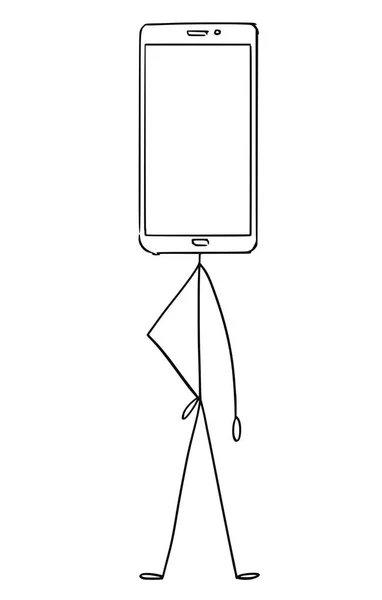 Dibujos animados de carácter con el teléfono móvil como cabeza — Vector de stock
