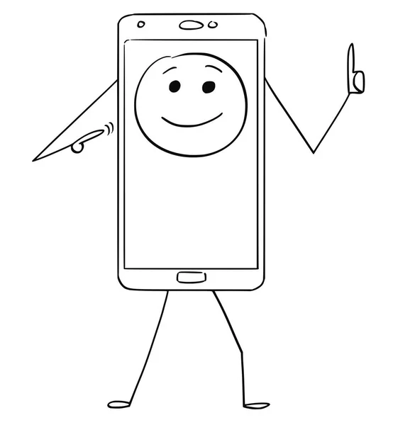 Cartoon of Mobile Phone Character With Emoticon on on Display as Head - Stok Vektor