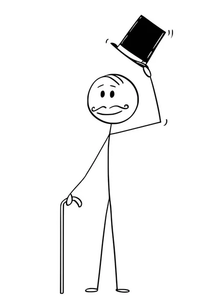 Γελοιογραφία του ανθρώπου ή επιχειρηματίας ή τζέντλεμαν με μουστάκι, ρετρό κορυφή καπέλο και ζαχαροκάλαμου — Διανυσματικό Αρχείο
