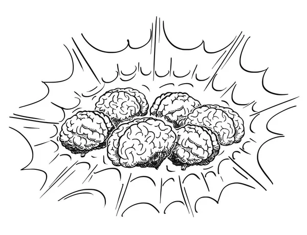Γελοιογραφία της ομάδας των ανθρώπινων εγκεφάλων σκέψης μαζί κατά τη διάρκεια της ανταλλαγής ιδεών — Διανυσματικό Αρχείο