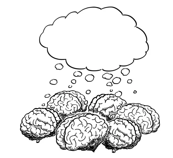 Caricature d'un groupe de cerveaux humains qui réfléchissent ensemble pendant un remue-méninges — Image vectorielle