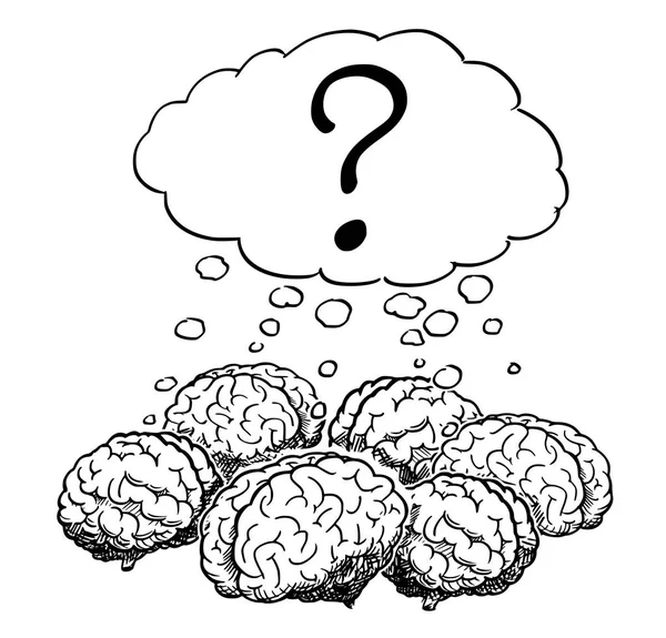 Cartoon of Group of Human Brains Thinking Together during Brainstorming — стоковый вектор