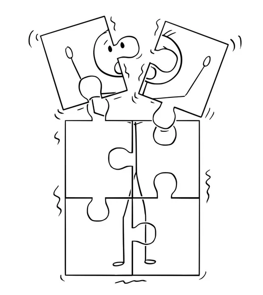 Karikatur eines Mannes, der sich in Puzzleteile zerlegt — Stockvektor