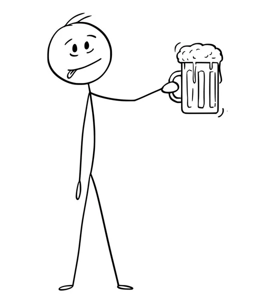 Caricatura del hombre que le gusta la cerveza y la celebración de la taza de cerveza de vidrio o pinta — Archivo Imágenes Vectoriales